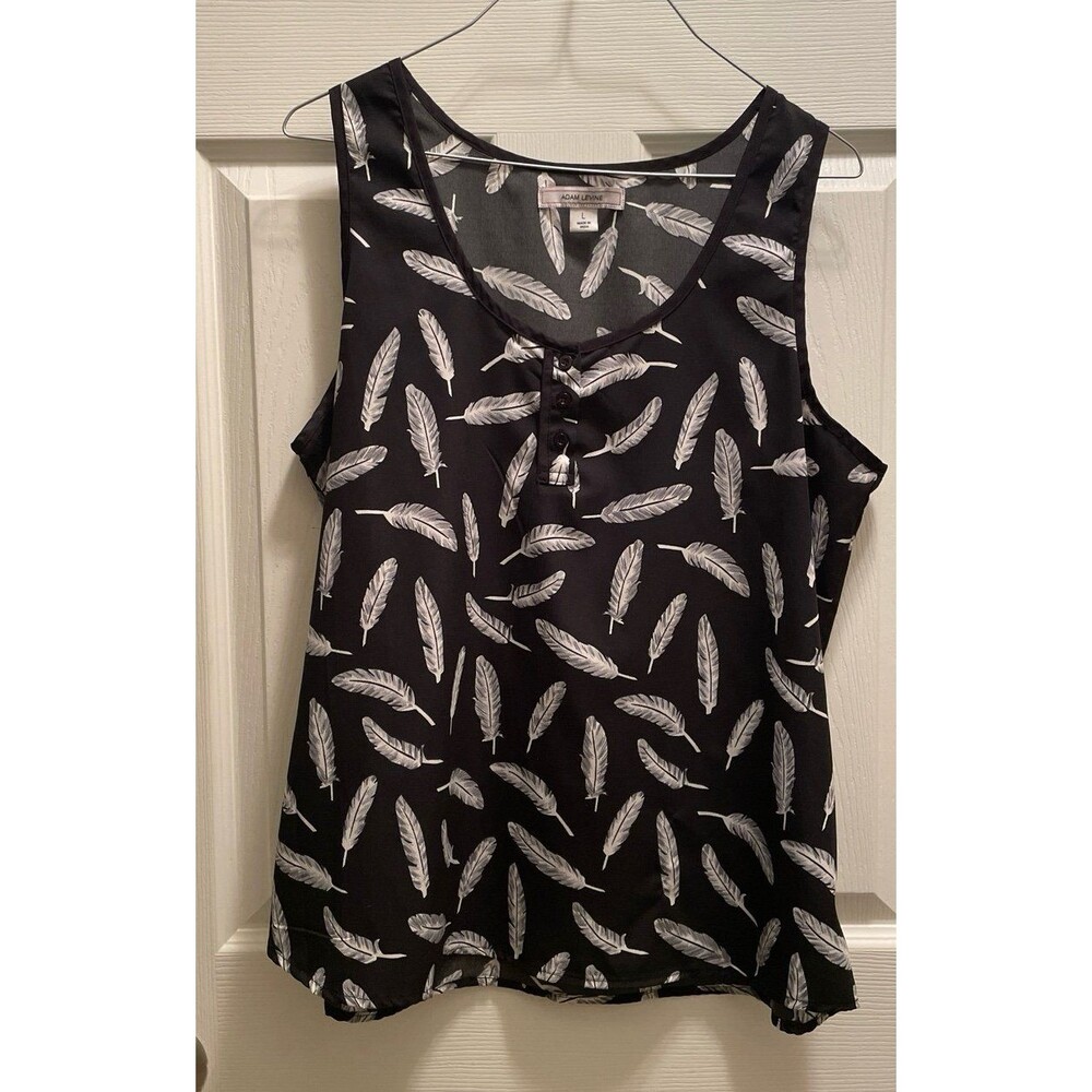 Adam‎ Levine Sleeveless Blouse Black Feathers Tank Top Women's Size Large L